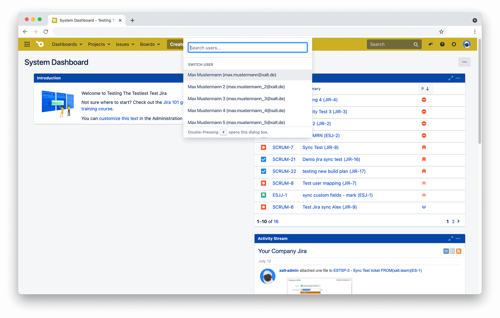 Viewing User Profiles with User Switcher for Jira