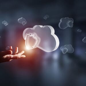 An image of a cloud with a lock symbol superimposed, representing the concept of secure cloud computing and how cloud-security can drive business success through improved data protection and risk management.