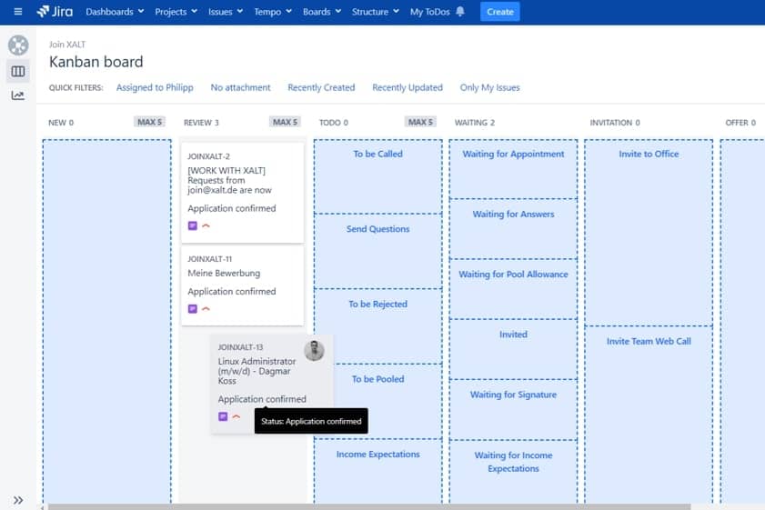 Digitalisierter Human Resource Prozess in Jira und Kanban Board